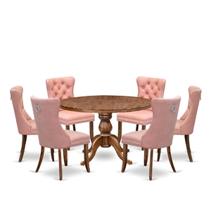 East West Furniture Irving 7-Piece Dining Table Set in Walnut Finish