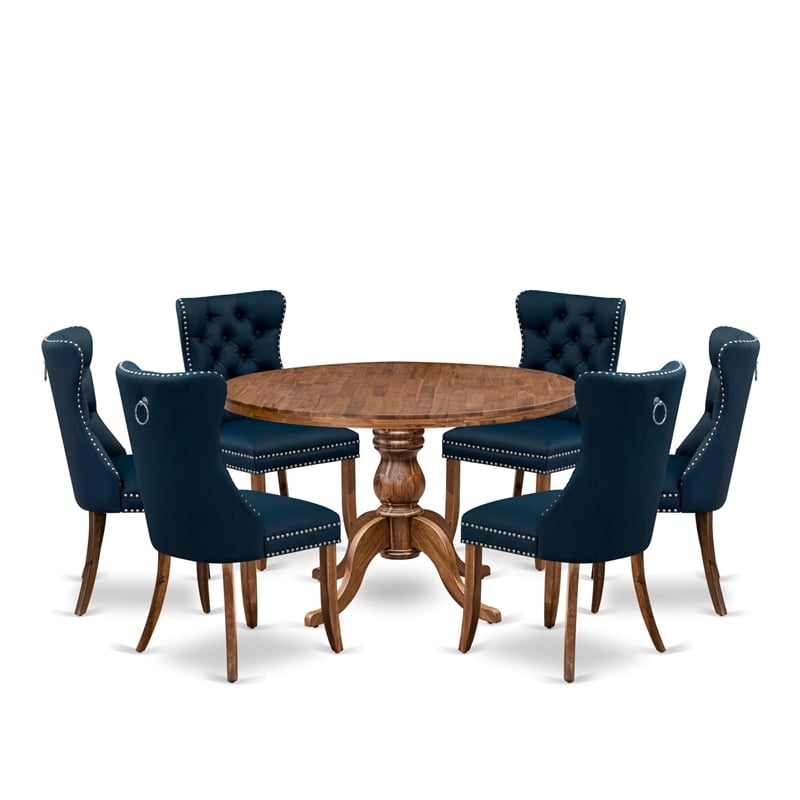 East West Furniture Irving 7-Piece Dining Table Set in Walnut Finish