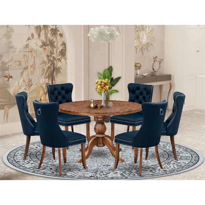 East West Furniture Irving 7-Piece Dining Table Set in Walnut Finish
