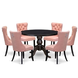 East West Furniture Irving 7 Piece Round Kitchen Set in Black Finish