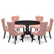 East West Furniture Irving 7 Piece Round Kitchen Set in Black Finish