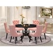 East West Furniture Irving 7 Piece Round Kitchen Set in Black Finish