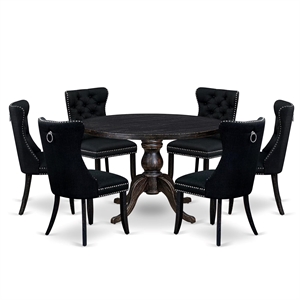 East West Furniture Irving 7-Piece Dining Table Set in Black Finish