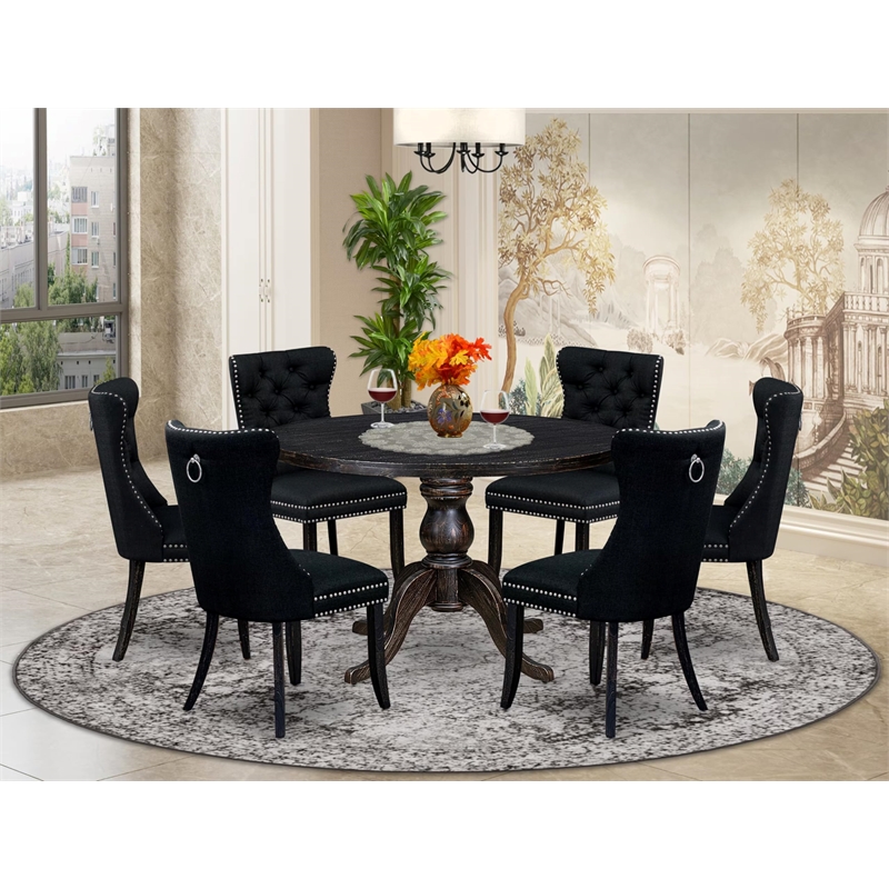 East West Furniture Irving 7-Piece Dining Table Set in Black Finish
