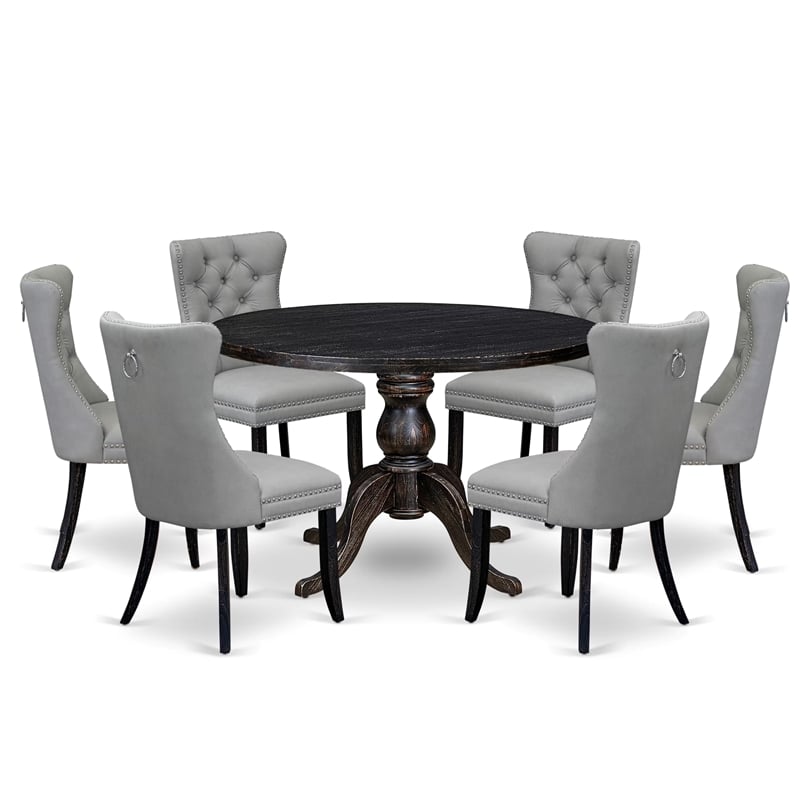 East West Furniture Irving 7 Piece Round Dining Set in Black Finish