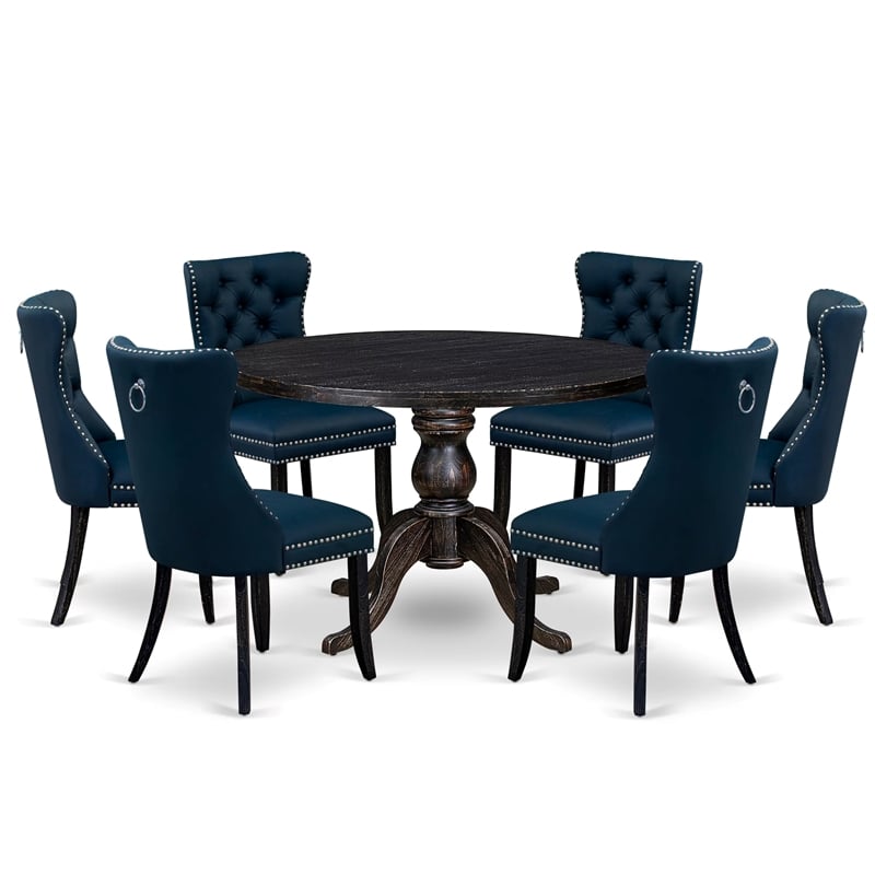 East West Furniture Irving 7 Piece Round Kitchen Table Set in Black Finish