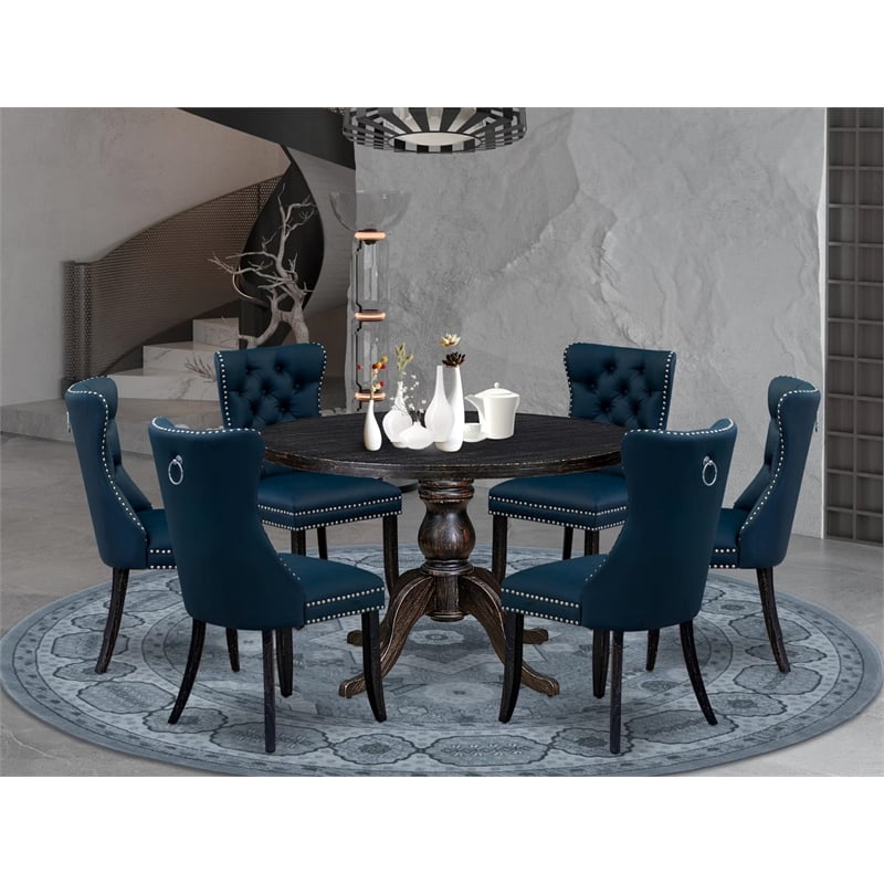 East West Furniture Irving 7 Piece Round Kitchen Table Set in Black Finish