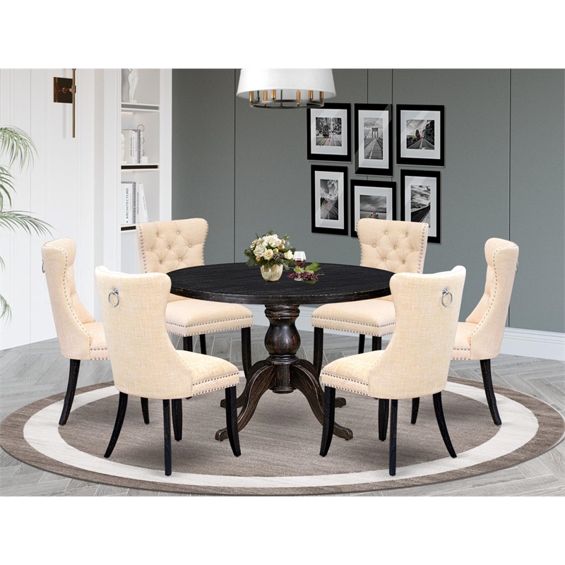 East West Furniture Irving 7-Piece Dining Table Set in Black Finish