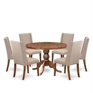 East West Furniture Irving 7-Piece Dining Table Set in Walnut Finish