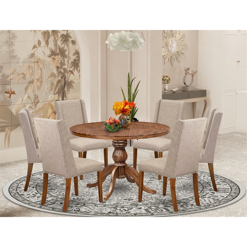 East West Furniture Irving 7-Piece Dining Table Set in Walnut Finish