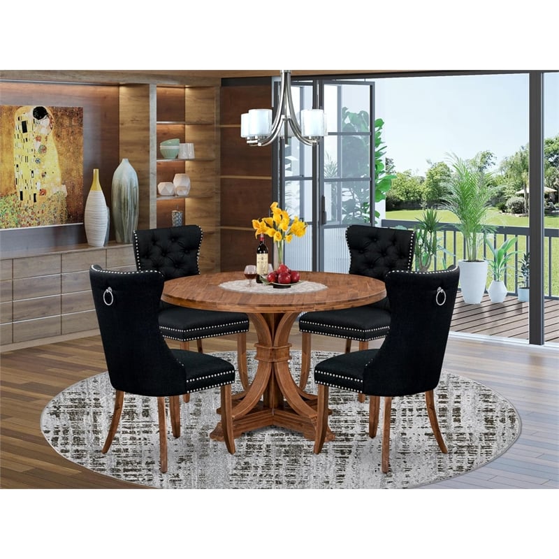 East West Furniture Irving 5-Piece Dining Table Set in Walnut Finish