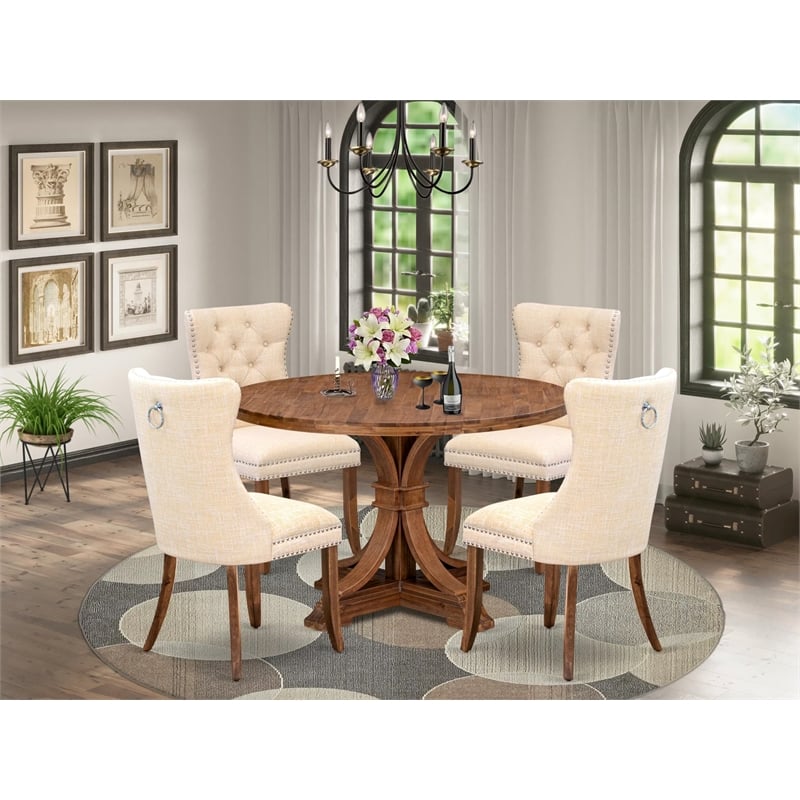 East West Furniture Irving 5-Piece Dining Table Set in Walnut Finish