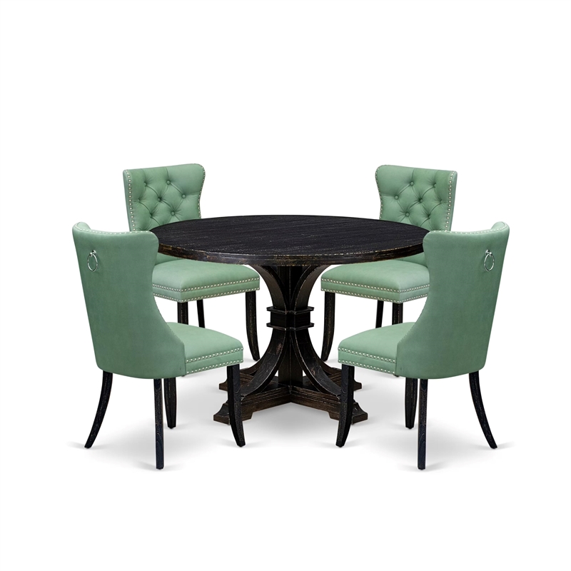 East West Furniture Irving 5 Piece Round Dining Set in Black Finish