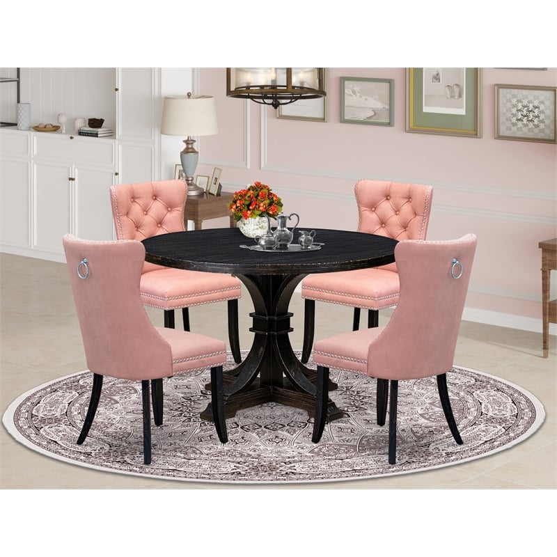 East West Furniture Irving 5 Piece Round Kitchen Table Set in Black Finish