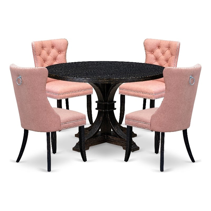 East West Furniture Irving 5 Piece Round Kitchen Table Set in Black Finish