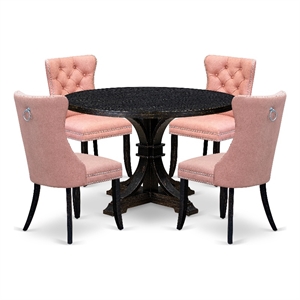 East West Furniture Irving 5 Piece Round Kitchen Table Set in Black Finish