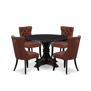 East West Furniture Irving 5 Piece Round Kitchen Set in Black Finish