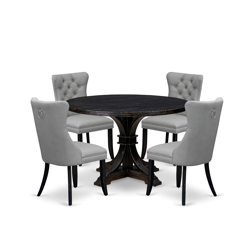 East West Furniture Irving 5 Piece Round Dining Table Set in Black Finish