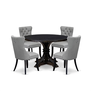 East West Furniture Irving 5 Piece Round Dining Table Set in Black Finish