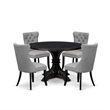 East West Furniture Irving 5 Piece Round Dining Table Set in Black Finish