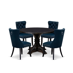 East West Furniture Irving 5 Piece Round Dining Set in Black Finish