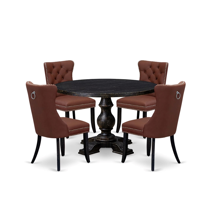 East West Furniture Irving 5 Piece Round Kitchen Table Set in Black Finish