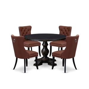 East West Furniture Irving 5 Piece Round Kitchen Table Set in Black Finish