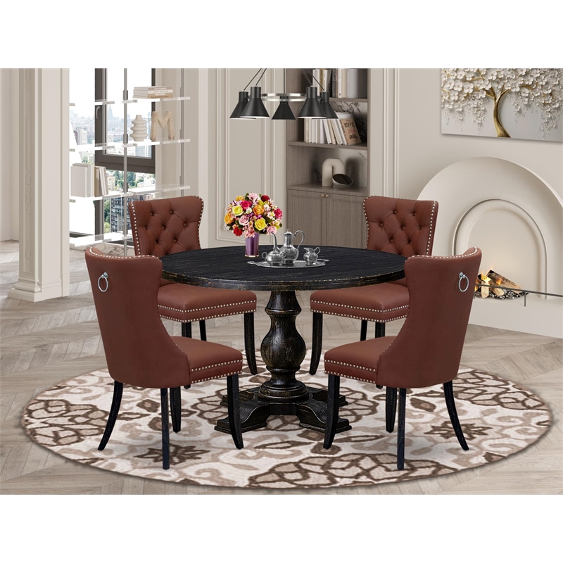 East West Furniture Irving 5 Piece Round Kitchen Table Set in Black Finish