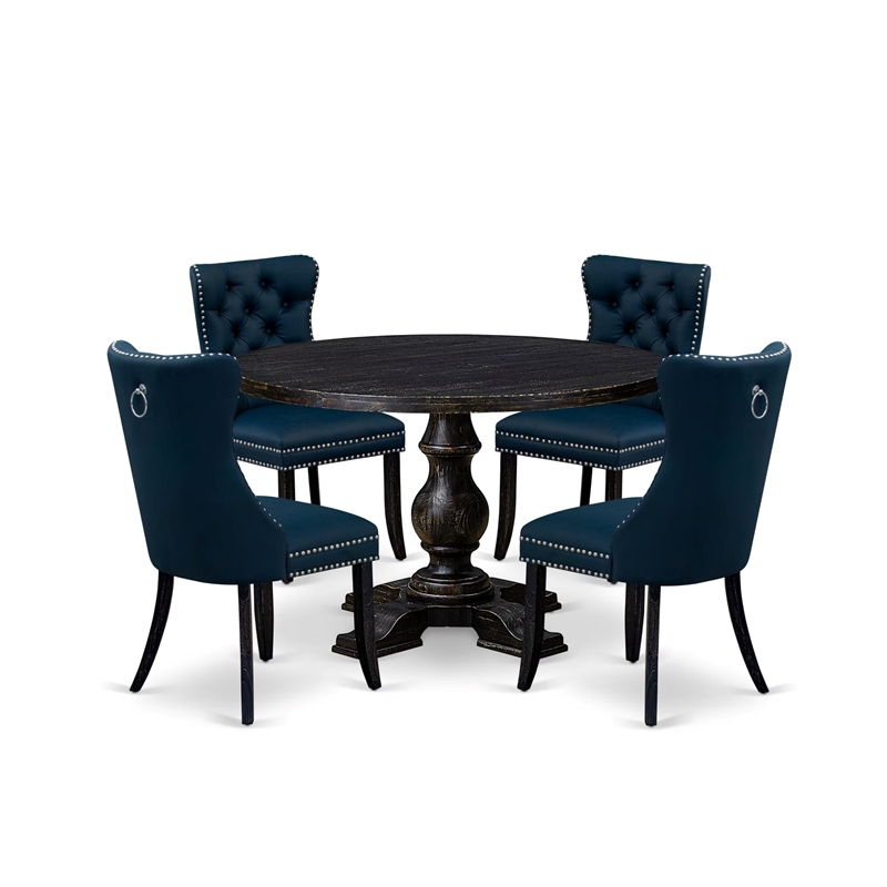 East West Furniture Irving 5 Piece Round Dining Table Set in Black Finish