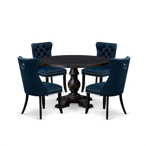 East West Furniture Irving 5 Piece Round Dining Table Set in Black Finish