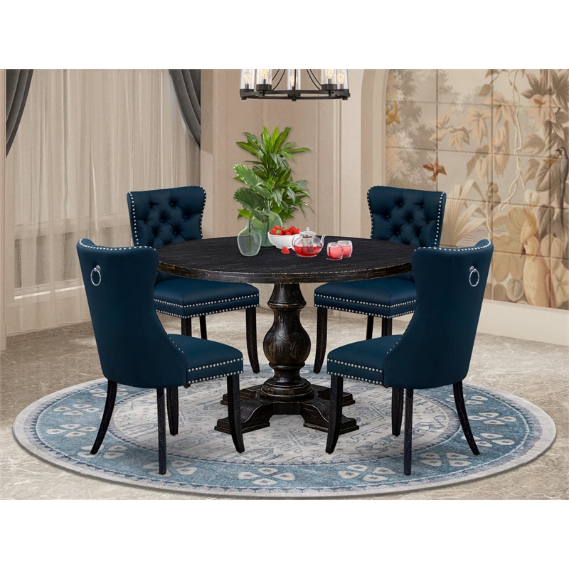 East West Furniture Irving 5 Piece Round Dining Table Set in Black Finish