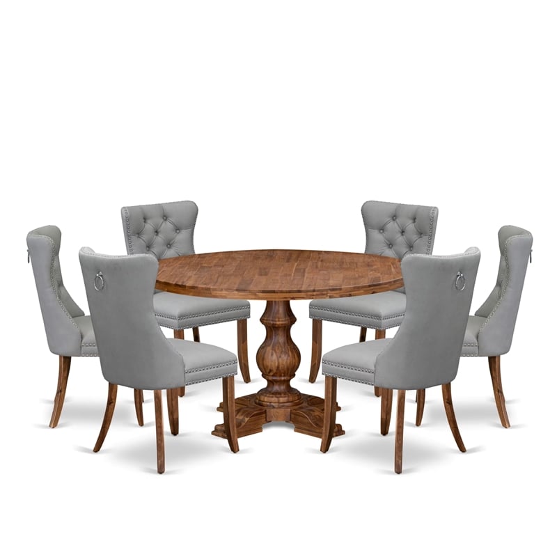 East West Furniture Irving 7-Piece Dining Table Set in Walnut Finish