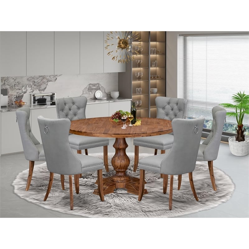 East West Furniture Irving 7-Piece Dining Table Set in Walnut Finish