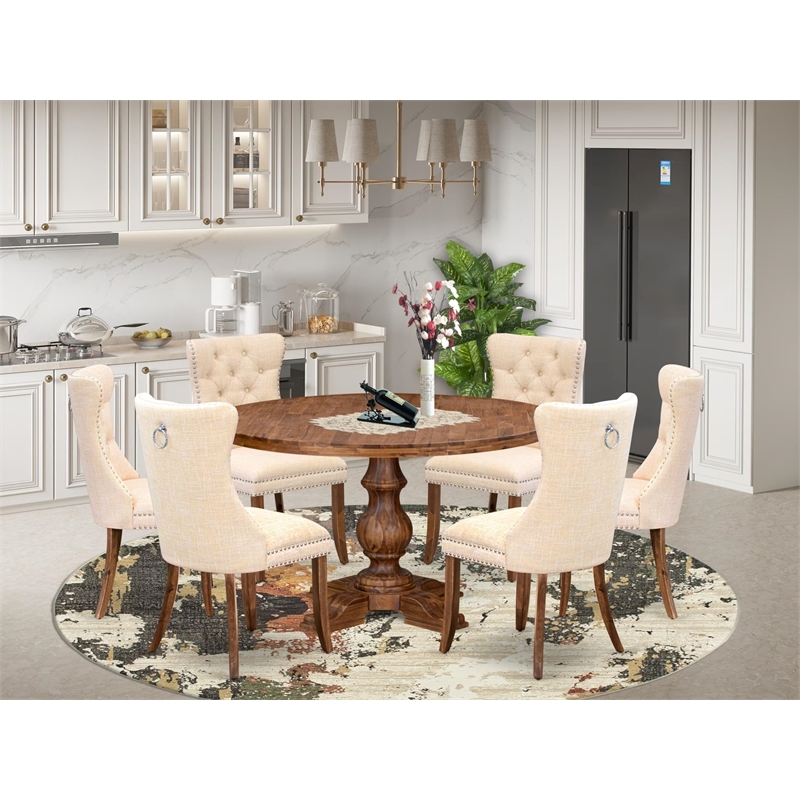 East West Furniture Irving 7-Piece Kitchen Table Set in Walnut Finish