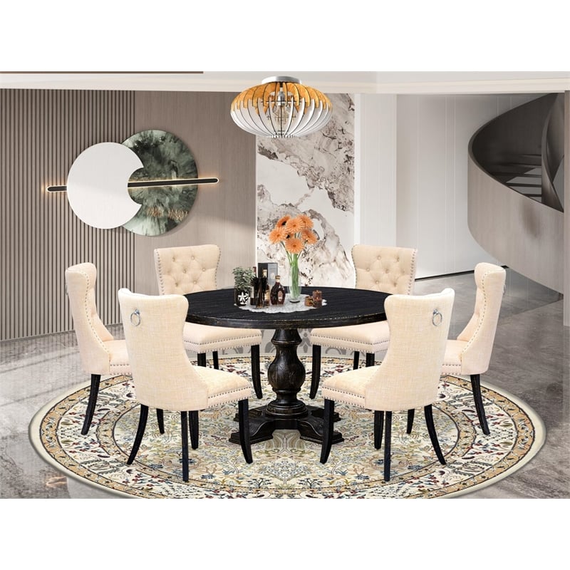 East West Furniture Irving 7-Piece Modern Dining Table Set in Black Finish