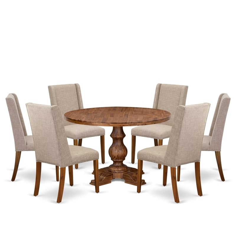 East West Furniture Irving 7-Piece Mid-Century Kitchen Table Set in Walnut