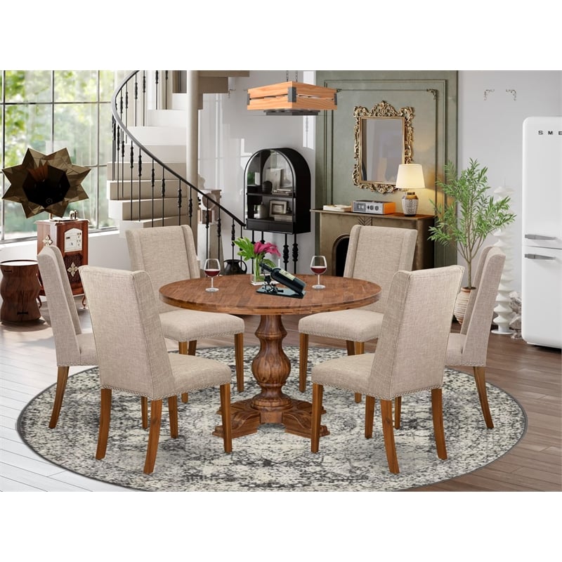 East West Furniture Irving 7-Piece Mid-Century Kitchen Table Set in Walnut