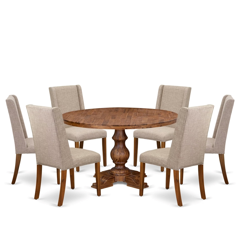 East West Furniture Irving 7-Piece Dining Table Set in Walnut Finish