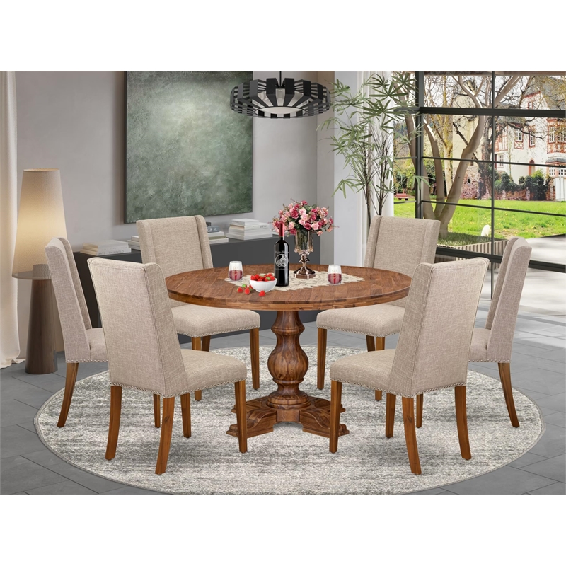 East West Furniture Irving 7-Piece Dining Table Set in Walnut Finish