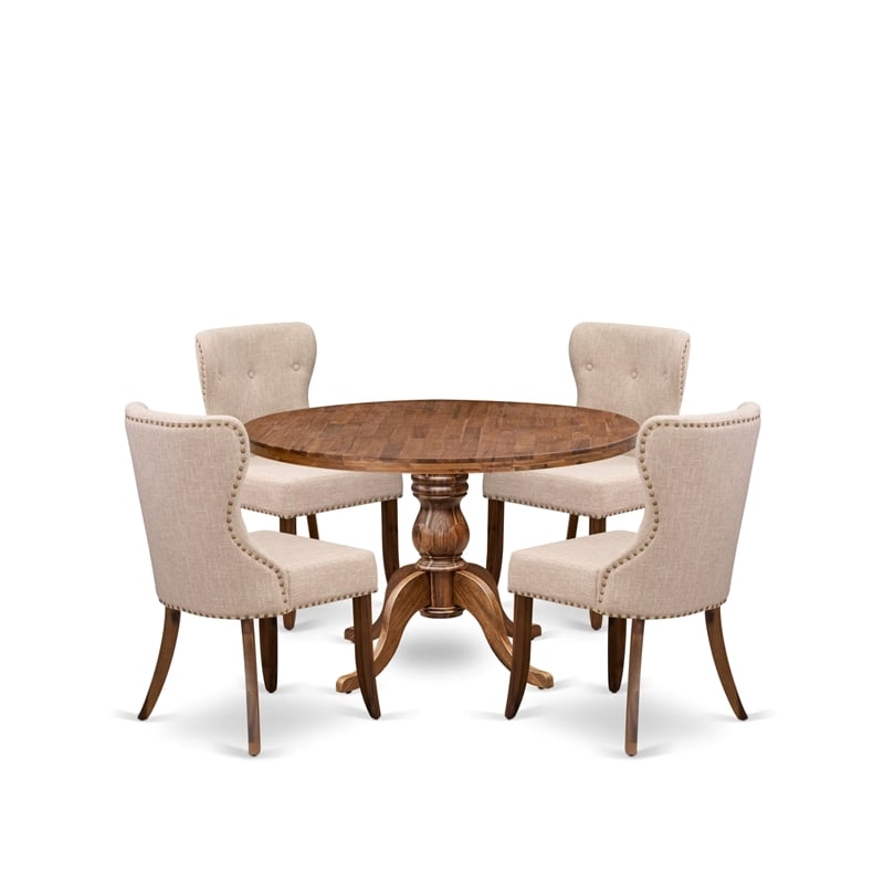 East West Furniture Irving 5 Piece Round Kitchen Table Set in Walnut Finish