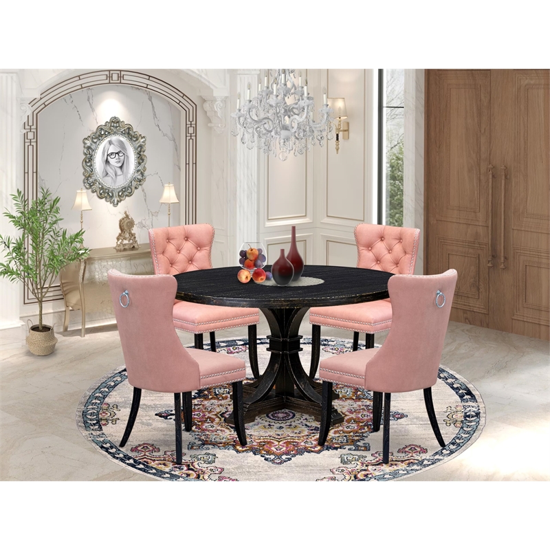 East West Furniture Irving 5 Piece Round Dining Set in Black Finish