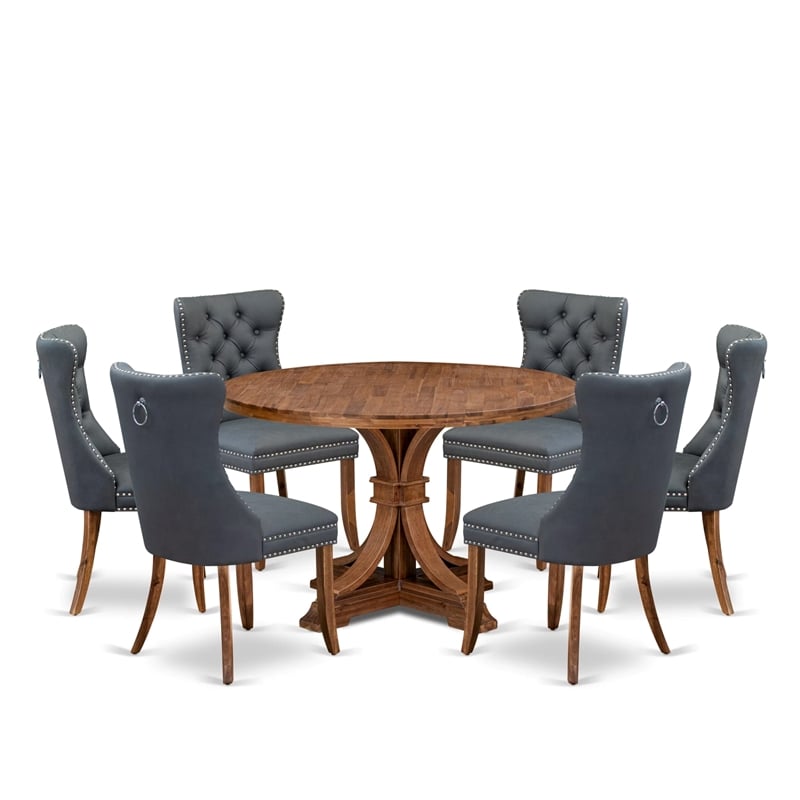 East West Furniture Irving 7-Piece Dining Table Set in Walnut Finish