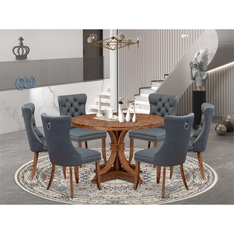 East West Furniture Irving 7-Piece Dining Table Set in Walnut Finish