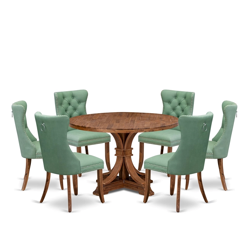 East West Furniture Irving 7-Piece Mid Century Dining Set in Walnut Finish