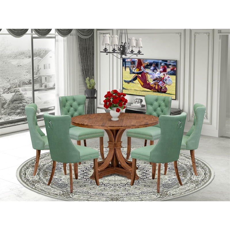 East West Furniture Irving 7-Piece Mid Century Dining Set in Walnut Finish