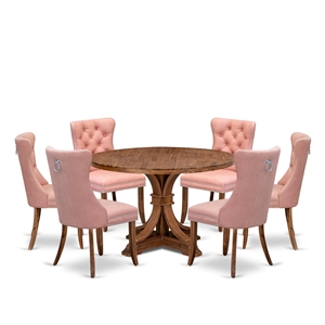 East West Furniture Irving 7-Piece Dining Table Set in Walnut Finish