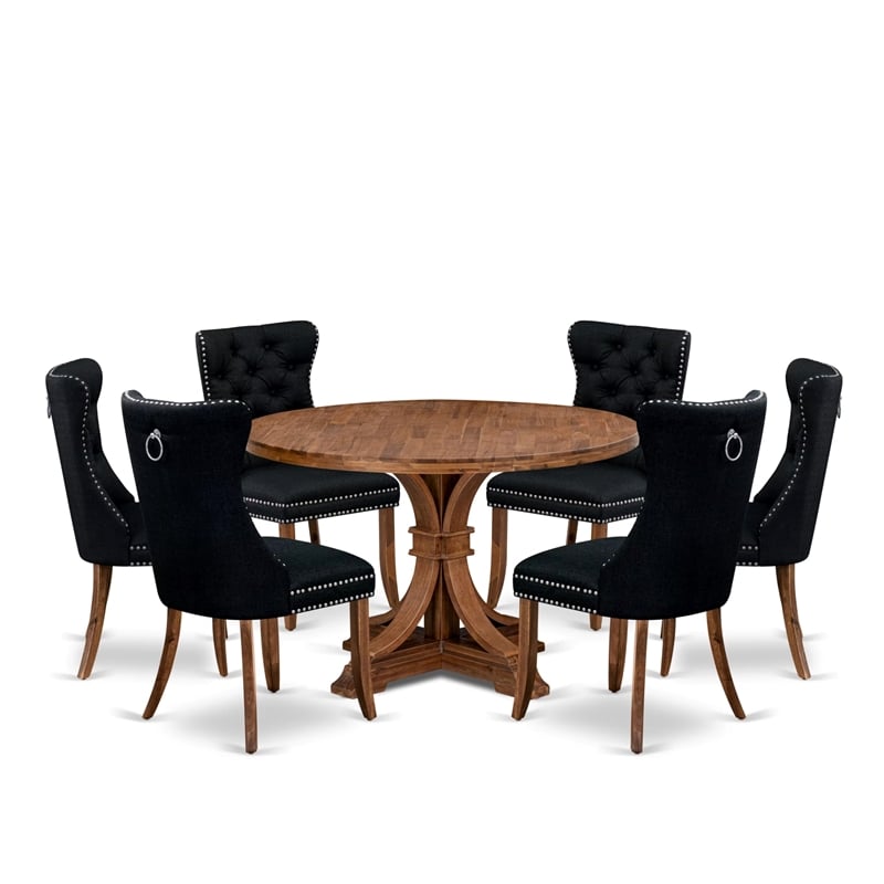 East West Furniture Irving 7-Piece Mid-Century Kitchen Table Set in Walnut