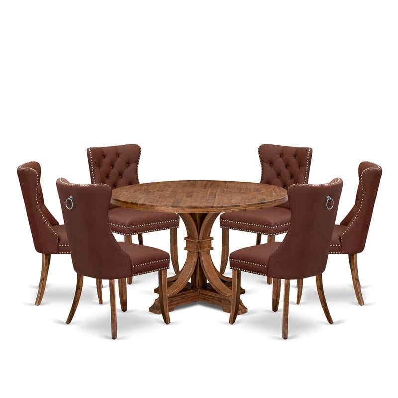East West Furniture Irving 7-Piece Dining Table Set in Walnut Finish