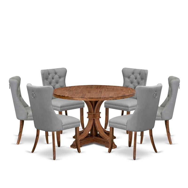 East West Furniture Irving 7-Piece Dining Table Set in Walnut Finish