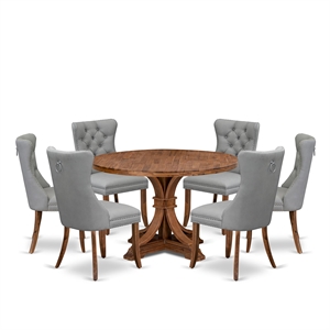 East West Furniture Irving 7-Piece Dining Table Set in Walnut Finish